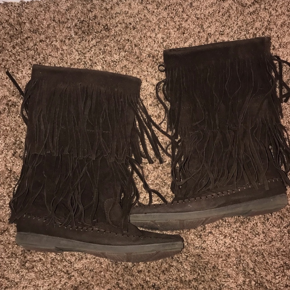 Chocolate brown fringe boots